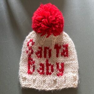 Newborn Santa Baby Knit Beanie with Red Pom